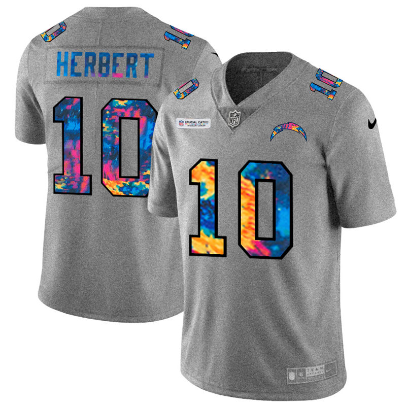NFL Los Angeles Chargers 10 Justin Herbert Men Nike MultiColor 2020  Crucial Catch  Jersey Grey